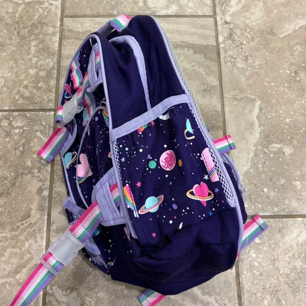 Pottery Barn Kids Galaxy Heart Backpack Purple Rainbow Straps 15 Inch